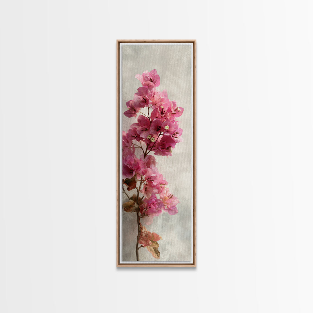 Pink Bougainvillea over White Wall Canvas Print, Tropical Art, Digital Prints, Living Room Decor, Tropic 328, Set of Prints, TRO-1x3-28