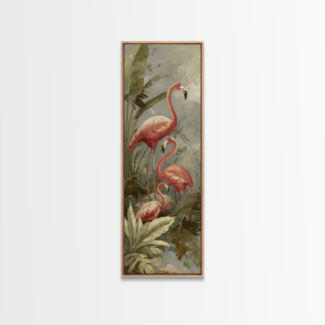 Pink Flamingos Among Tropical Water Plants Canvas Print, Tropical Art, Gallery Decor, Living Room Decor, Fine Art, Tropic, TRO-1x3-38