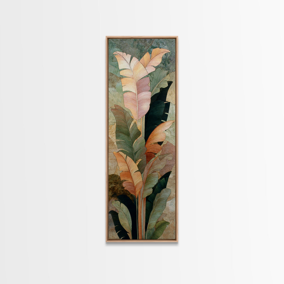 Banana Leaves Layered Framed Canvas Print, Tropical Art, Wall Art, Living Room Decor, Oil Painting, Tropic, Pink Wall Art, TRO-1x3-45