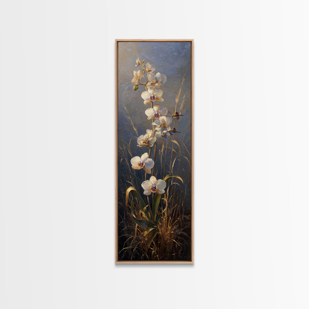 Orchid and Hummingbird Composition Framed Canvas Print, Tropical Art, Modern Decor, Living Room Decor, Fine Art, Tropic, TRO-1x3-46