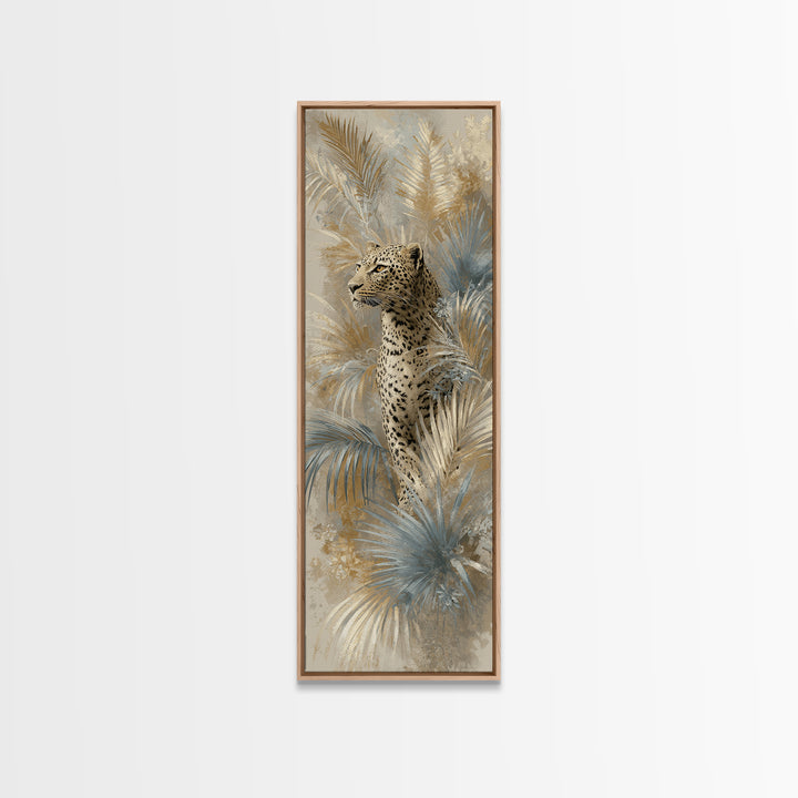 Leopard Hidden Among Palm Leaves Framed Canvas Print, Tropical Art, Fine Art Print, Living Room Decor, Fine Art, Tropic, TRO-1x3-50