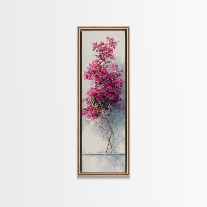 Pink Bougainvillea over White Wall Framed Canvas Print, Tropical Art, Wall Art Prints, Living Room Decor, Fine Art, Tropic, TRO-1x3-52