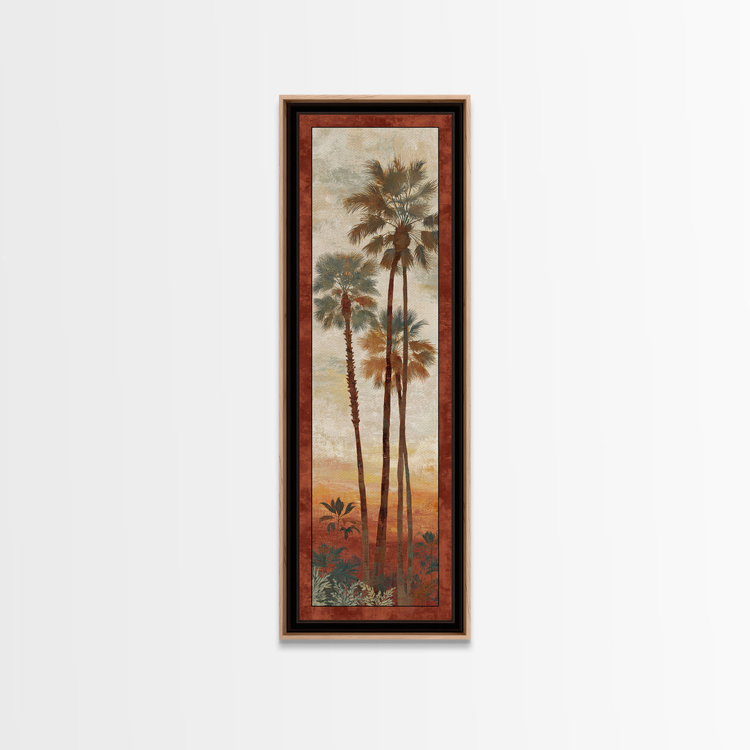Palm Tree Silhouettes Framed Canvas Print, Tropical Art, Abstract Painting, Living Room Decor, Fine Art, Tropic, Gallery Decor, TRO-1x3-64