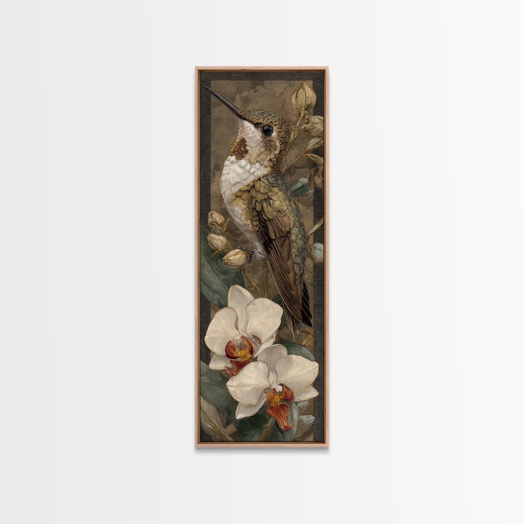 Orchid and Hummingbird Composition Framed Canvas Print, Tropical Art, Modern Decor, Living Room Decor, Fine Art, Tropic, TRO-1x3-70