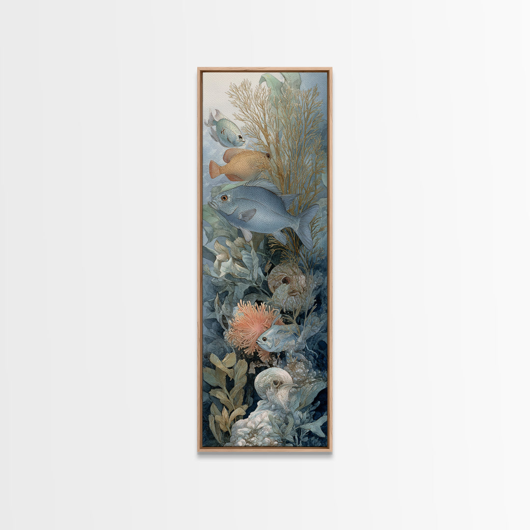 Tropical Fish over Coral Reef Framed Canvas Print, Tropical Art, Gallery Decor, Living Room Decor, Fine Art, Tropic, Wall Art, TRO-1x3-71