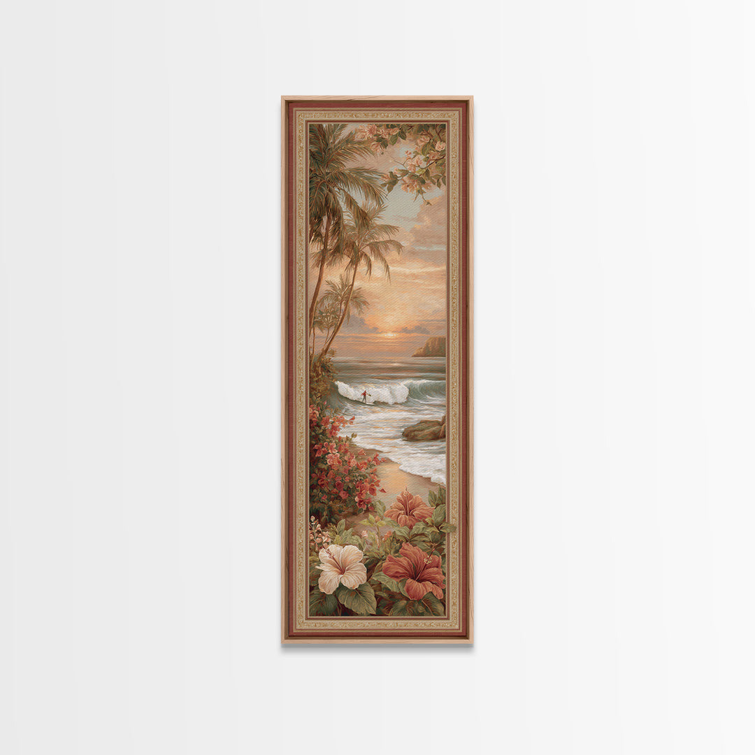 Sunset Surf Scene Canvas Print, Tropical Art, Boho Decor, Living Room Decor, Oil Painting, Tropic, Art Print, Digital Art, TRO-1x3-82