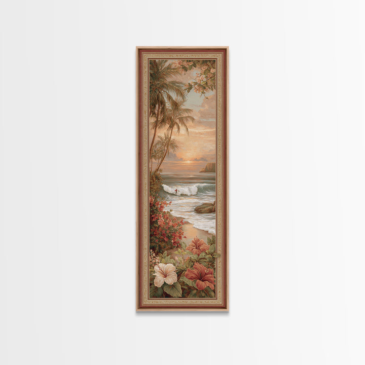 Sunset Surf Scene Canvas Print, Tropical Art, Boho Decor, Living Room Decor, Oil Painting, Tropic, Art Print, Digital Art, TRO-1x3-82