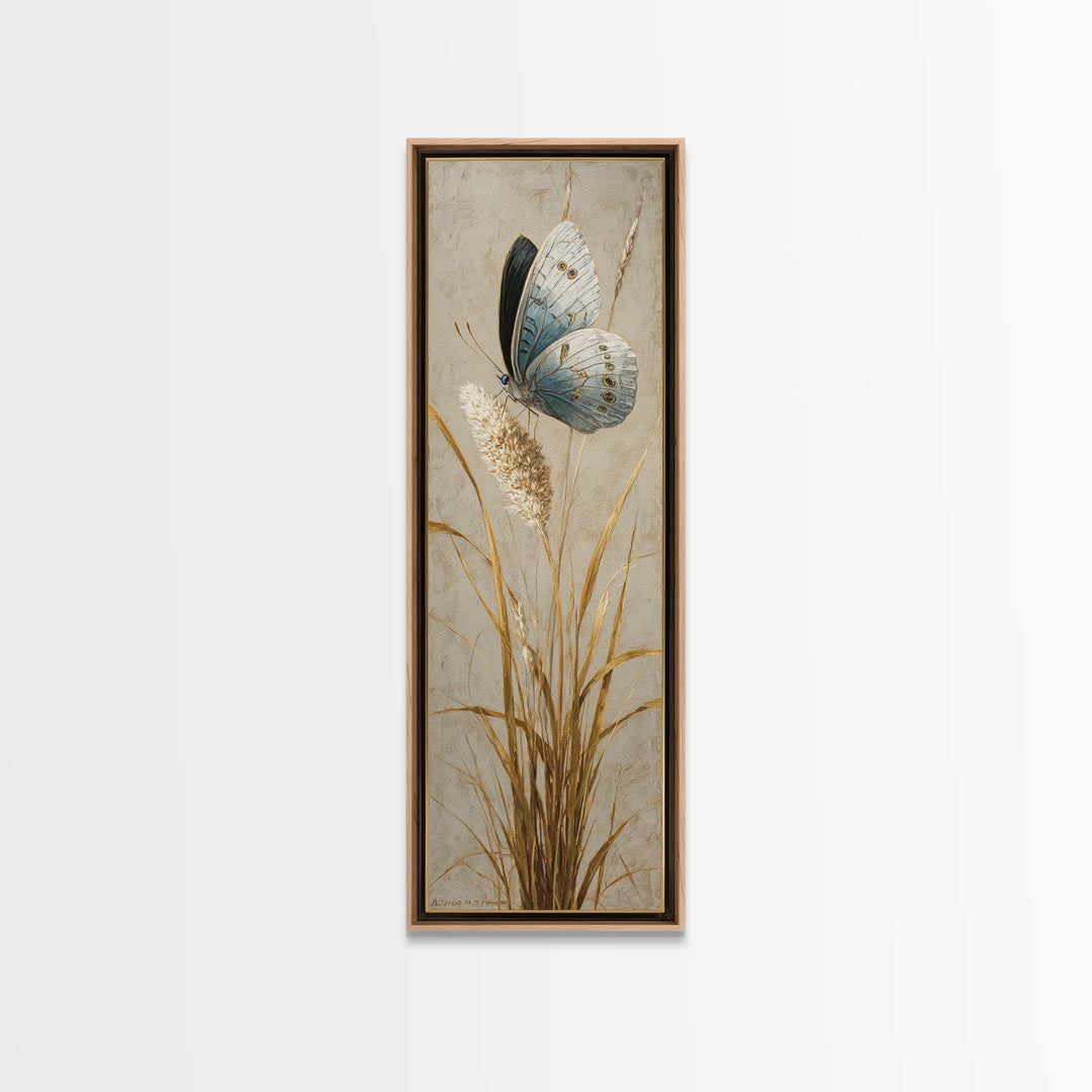 Tropical Butterfly and Flower Study Framed Canvas Print, Tropical Art, Whimsical Art, Living Room Decor, Watercolor Art, Tropic, TRO-1x3-83