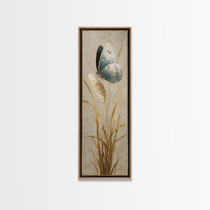 Tropical Butterfly and Flower Study Framed Canvas Print, Tropical Art, Whimsical Art, Living Room Decor, Watercolor Art, Tropic, TRO-1x3-83
