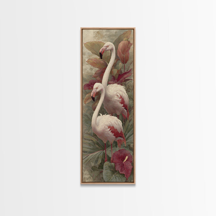 Pink Flamingos Among Tropical Water Plants Canvas Print, Tropical Art, Contemporary Art, Living Room Decor, Fine Art, Tropic, TRO-1x3-86