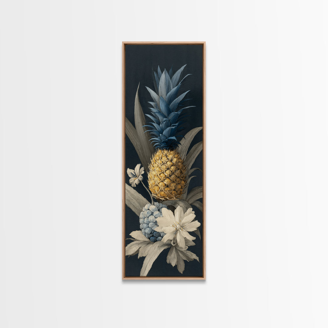 Pineapple and Palm Still Life Canvas Print, Tropical Art, Wall Art, Living Room Decor, Oil Painting, Tropic, Pink Wall Art, TRO-1x3-90