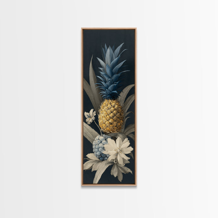 Pineapple and Palm Still Life Canvas Print, Tropical Art, Wall Art, Living Room Decor, Oil Painting, Tropic, Pink Wall Art, TRO-1x3-90