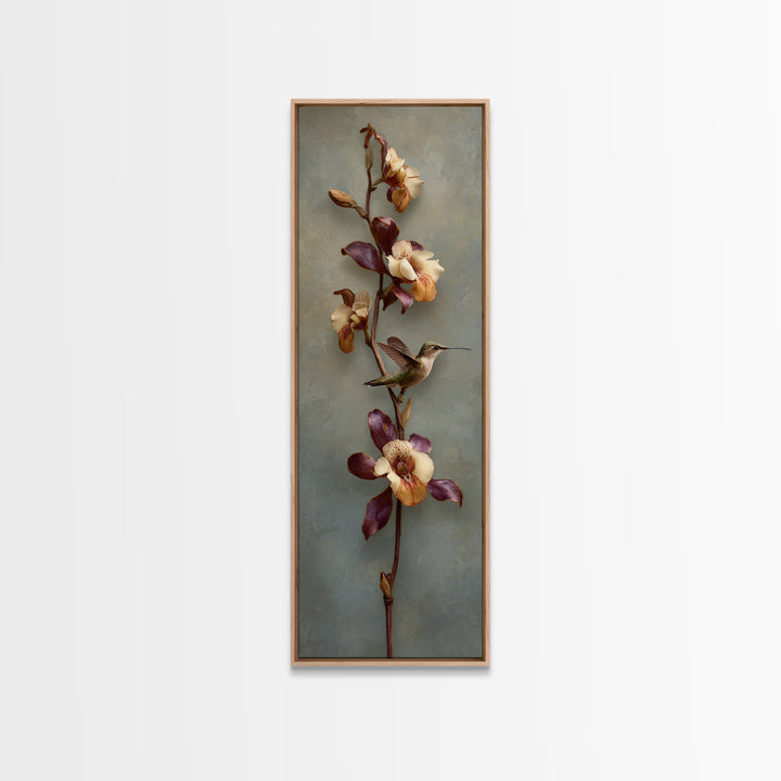 Orchid and Hummingbird Composition Canvas Print, Tropical Art, Room Decor, Living Room Decor, Fine Art, Tropic, Printable, TRO-1x3-94