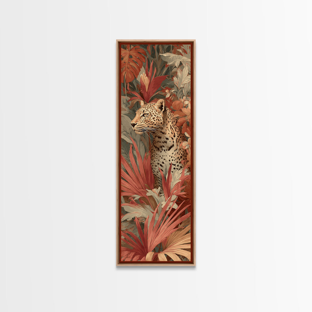Leopard Hidden Among Palm Leaves Canvas Print, Tropical Art, Textured Painting, Living Room Decor, Fine Art, Tropic, TRO-1x3-98