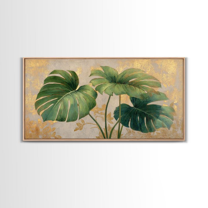 Lush Monstera Leaves Canvas Print, Tropical Art, Digital Art, Living Room Decor, Oil Painting, Tropic, Watercolor Art, TRO-2x1-21