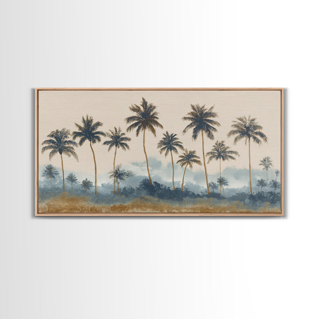 Palm Tree Silhouettes Framed Canvas Print, Tropical Art, Minimalist Decor, Living Room Decor, Fine Art, Tropic, Digital Print, TRO-2x1-24