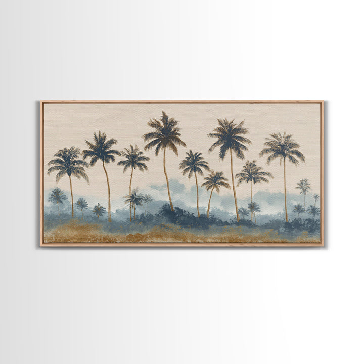 Palm Tree Silhouettes Framed Canvas Print, Tropical Art, Minimalist Decor, Living Room Decor, Fine Art, Tropic, Digital Print, TRO-2x1-24