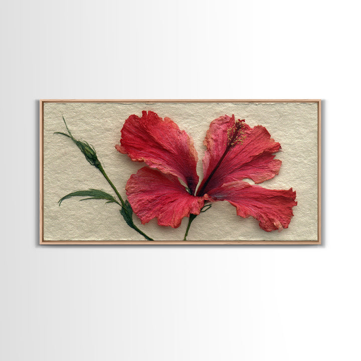 Hibiscus Flower Closeup Framed Canvas Print, Tropical Art, Printable, Living Room Decor, Oil Painting, Tropic, Coastal Decor, TRO-2x1-25