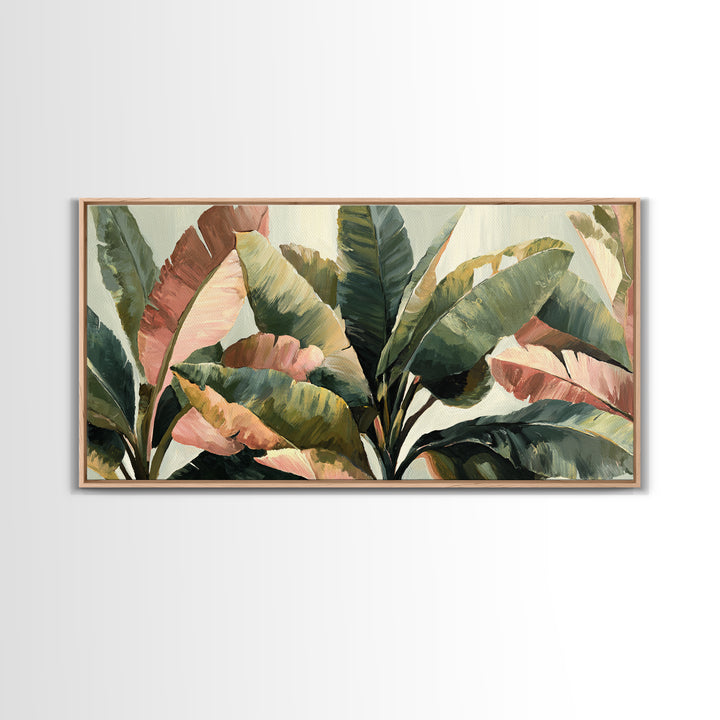 Banana Leaves Layered Framed Canvas Print, Tropical Art, Printable Wall Art, Living Room Decor, Watercolor Art, Tropic, TRO-2x1-29