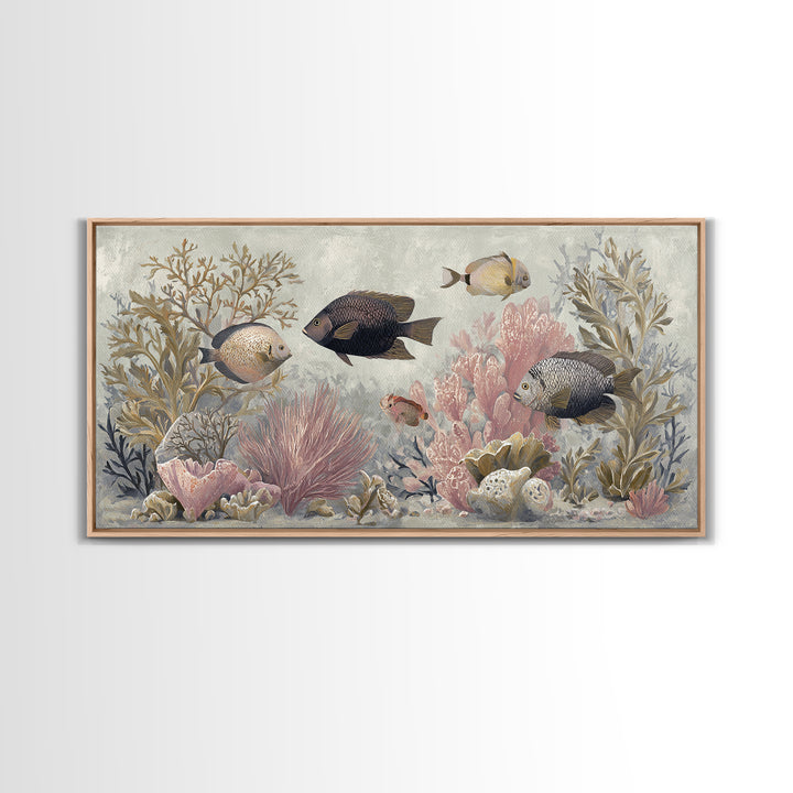 Leopard Hidden Among Palm Leaves Framed Canvas Print, Tropical Art, Contemporary Art, Living Room Decor, Fine Art, Tropic, TRO-2x1-34