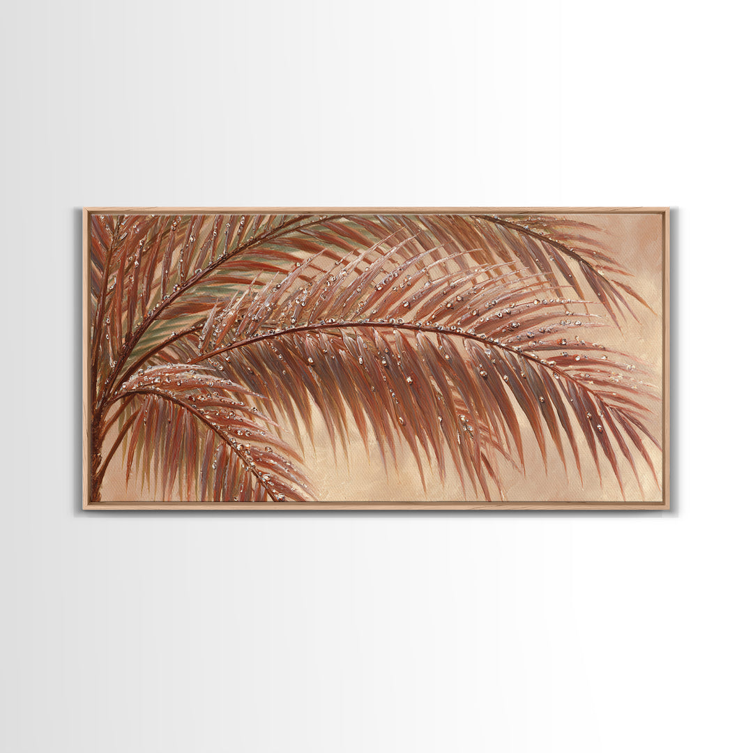 Rain Soaked Palm Leaf Closeup Canvas Print, Tropical Art, Art Print, Living Room Decor, Fine Art, Tropic, Abstract Painting, TRO-2x1-41