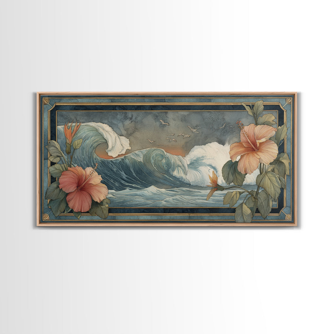 Sunset Surf Scene Framed Canvas Print, Tropical Art, Room Decor, Living Room Decor, Fine Art, Tropic, Printable, TRO-2x1-42