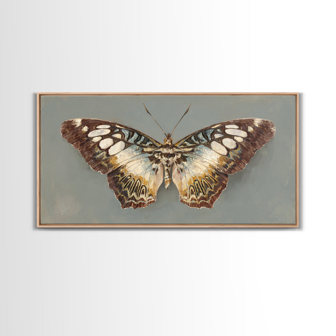 Tropical Butterfly and Flower Study Framed Canvas Print, Tropical Art, Printable, Living Room Decor, Oil Painting, Tropic, TRO-2x1-43