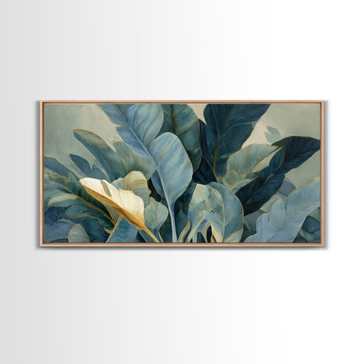 Banana Leaves Layered Framed Canvas Print, Tropical Art, Printable Wall Art, Living Room Decor, Watercolor Art, Tropic, TRO-2x1-5