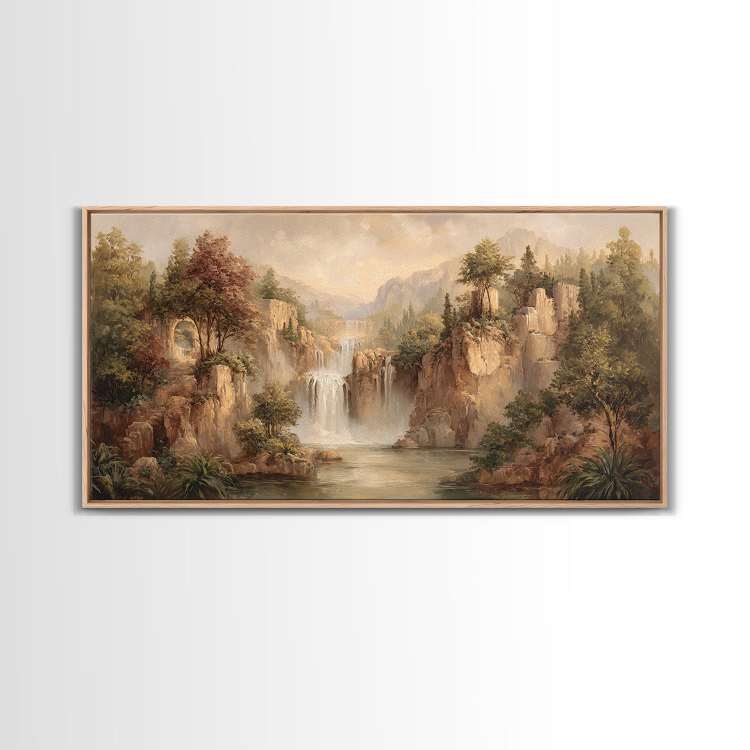 Jungle Waterfall with Misty Light Canvas Print, Tropical Art, Wall Art Prints, Living Room Decor, Tropic, Beach Wall Art, TRO-2x1-57