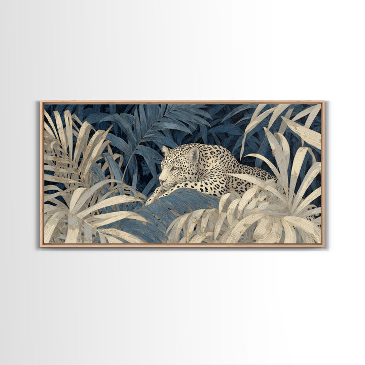 Leopard Hidden Among Palm Leaves Canvas Print, Tropical Art, Print, Living Room Decor, Fine Art, Tropic, Coastal Wall Art, TRO-2x1-58