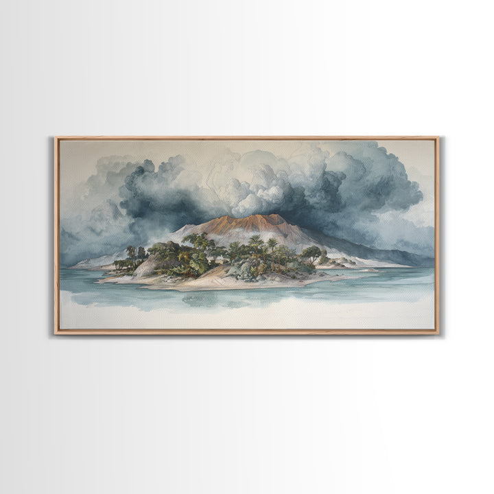 Island Volcano with Lush Foreground Canvas Print, Tropical Art, Digital Print, Living Room Decor, Tropic, Downloadable Prints, TRO-2x1-61