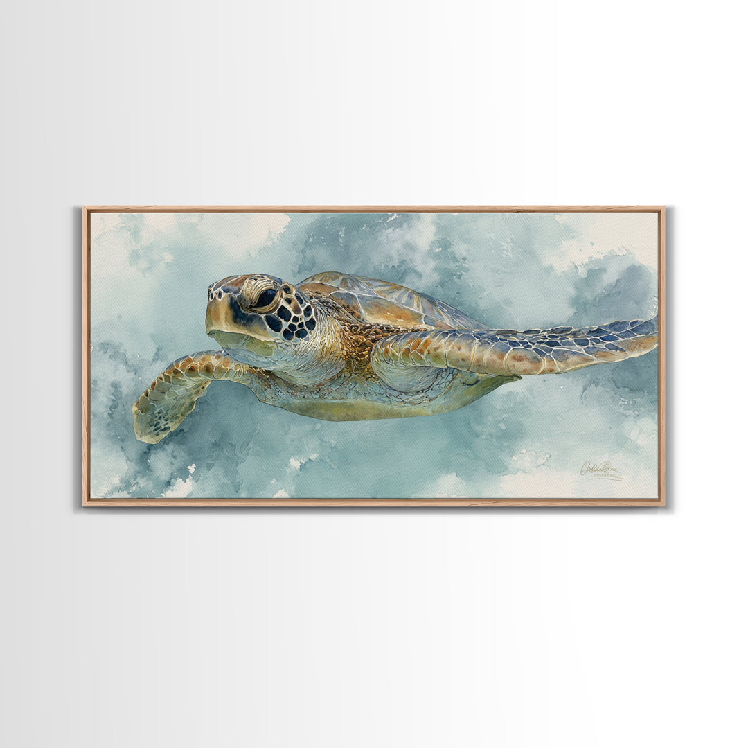 Sea Turtle Near Tropical Reef Canvas Print, Tropical Art, Abstract Painting, Living Room Decor, Fine Art, Tropic, Gallery Decor, TRO-2x1-63
