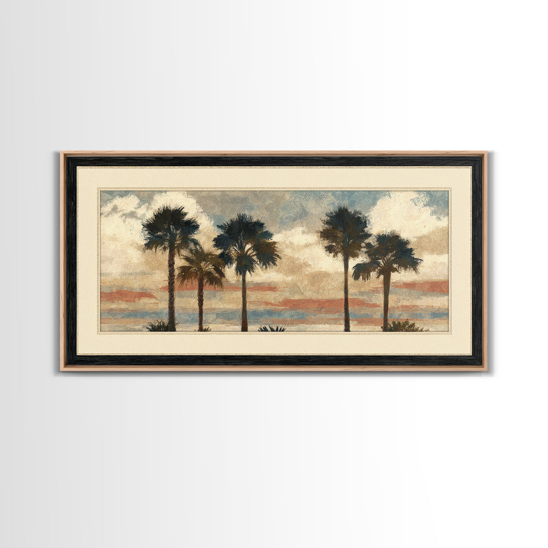 Palm Tree Silhouettes Framed Canvas Print, Tropical Art, Wall Art Prints, Living Room Decor, Fine Art, Tropic, Beach Wall Art, TRO-2x1-72