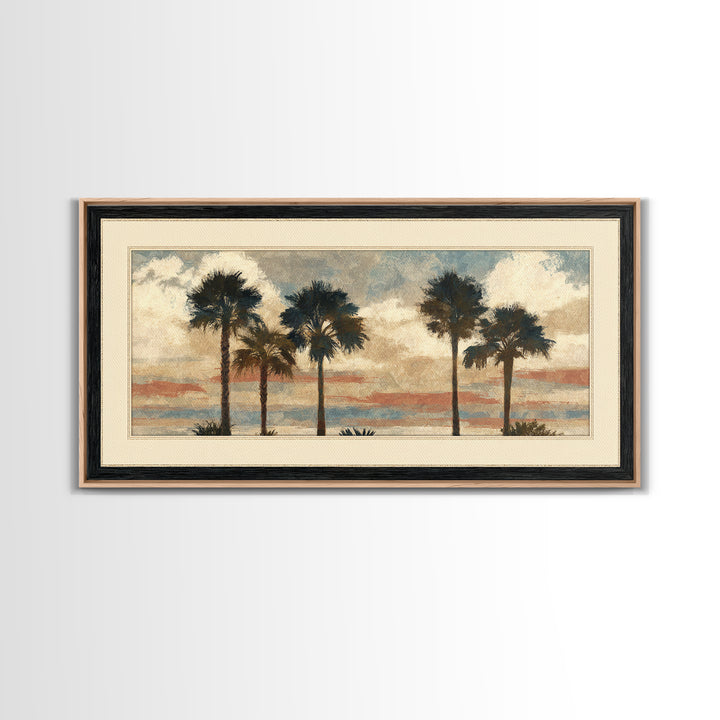 Palm Tree Silhouettes Framed Canvas Print, Tropical Art, Wall Art Prints, Living Room Decor, Fine Art, Tropic, Beach Wall Art, TRO-2x1-72