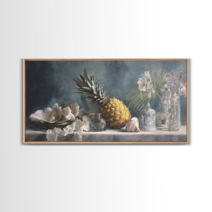 Pineapple and Palm Still Life Canvas Print, Tropical Art, Printable Wall Art, Living Room Decor, Watercolor Art, Tropic, TRO-2x1-74