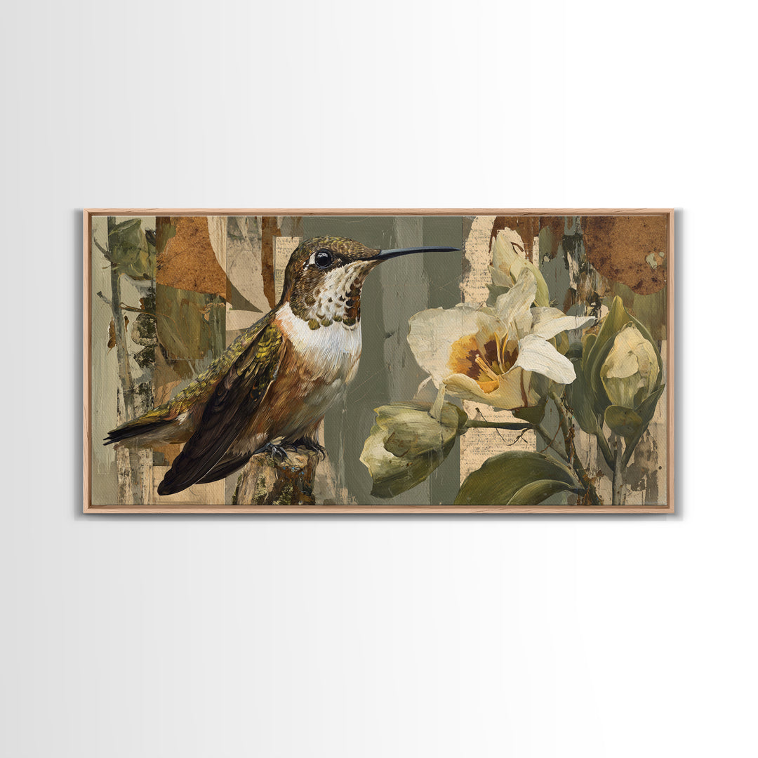 Orchid and Hummingbird Composition Canvas Print, Tropical Art, Digital Prints, Living Room Decor, Tropic 178, Set of Prints, TRO-2x1-78