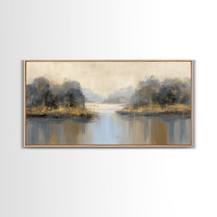 Jungle Waterfall with Misty Light Framed Canvas Print, Tropical Art, Bird Art, Living Room Decor, Watercolor Art, Tropic, TRO-2x1-81