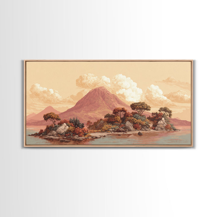 Island Volcano with Lush Foreground Framed Canvas Print, Tropical Art, Set of 3 Prints, Living Room Decor, Fine Art, Tropic, TRO-2x1-85