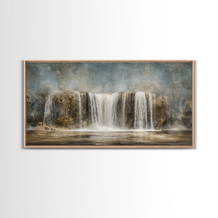 Jungle Waterfall with Misty Light Framed Canvas Print, Tropical Art, Digital Prints, Living Room Decor, Fine Art, Tropic, TRO-2x1-9