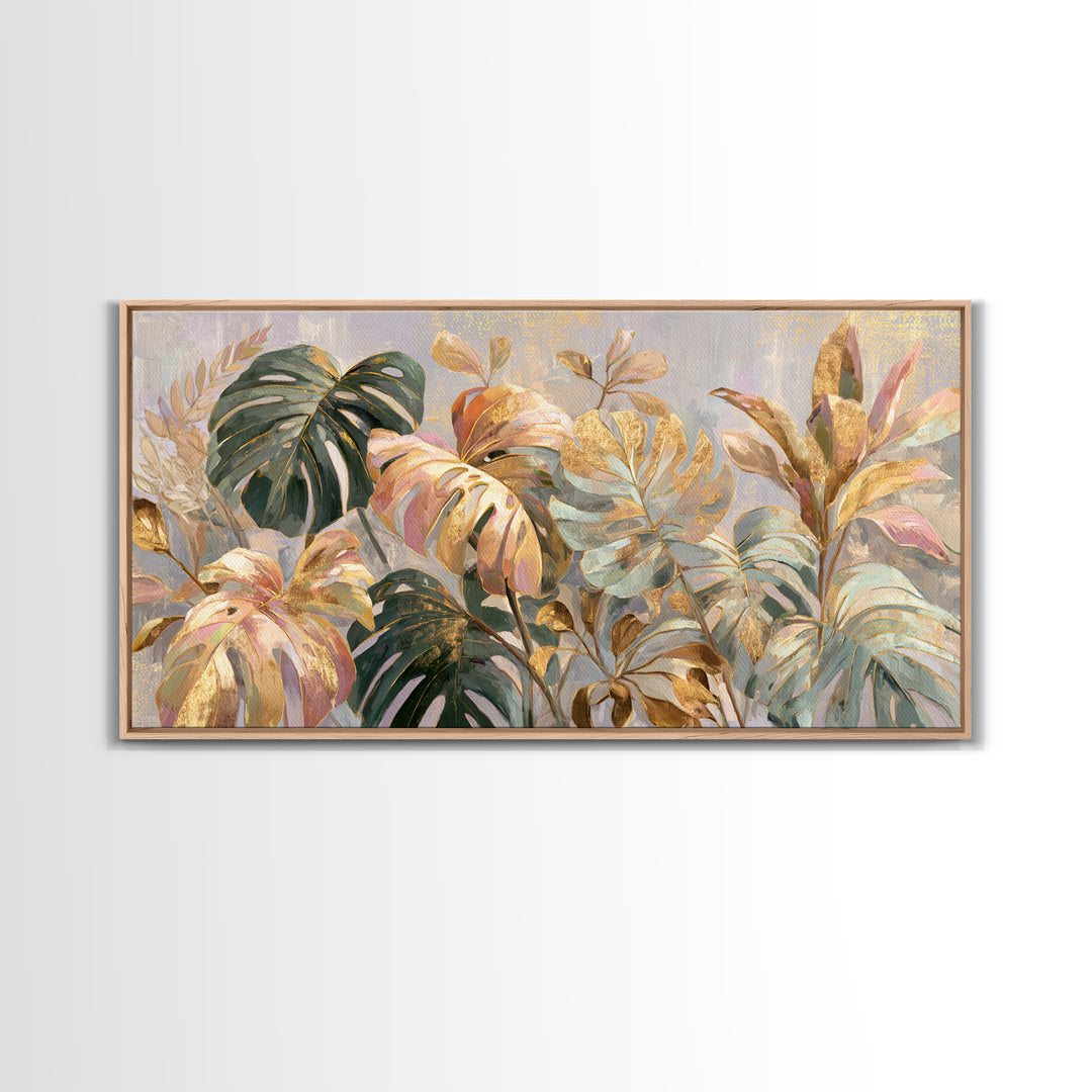 Lush Monstera Leaves Canvas Print, Tropical Art, Abstract Painting, Living Room Decor, Fine Art, Tropic, Gallery Decor, TRO-2x1-93