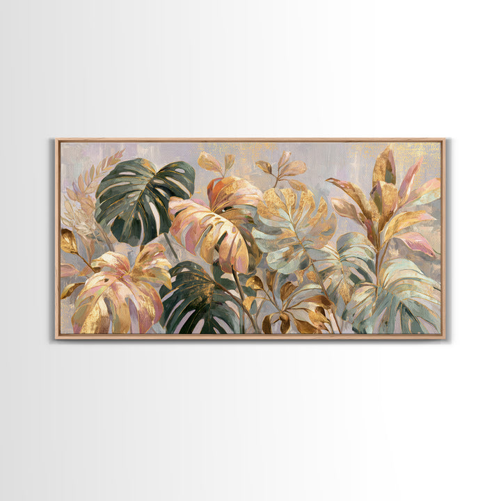 Lush Monstera Leaves Canvas Print, Tropical Art, Abstract Painting, Living Room Decor, Fine Art, Tropic, Gallery Decor, TRO-2x1-93