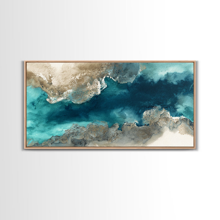 Tropical Lagoon with Turquoise Water Framed Canvas Print, Tropical Art, Abstract Painting, Living Room Decor, Fine Art, Tropic, TRO-2x1-99