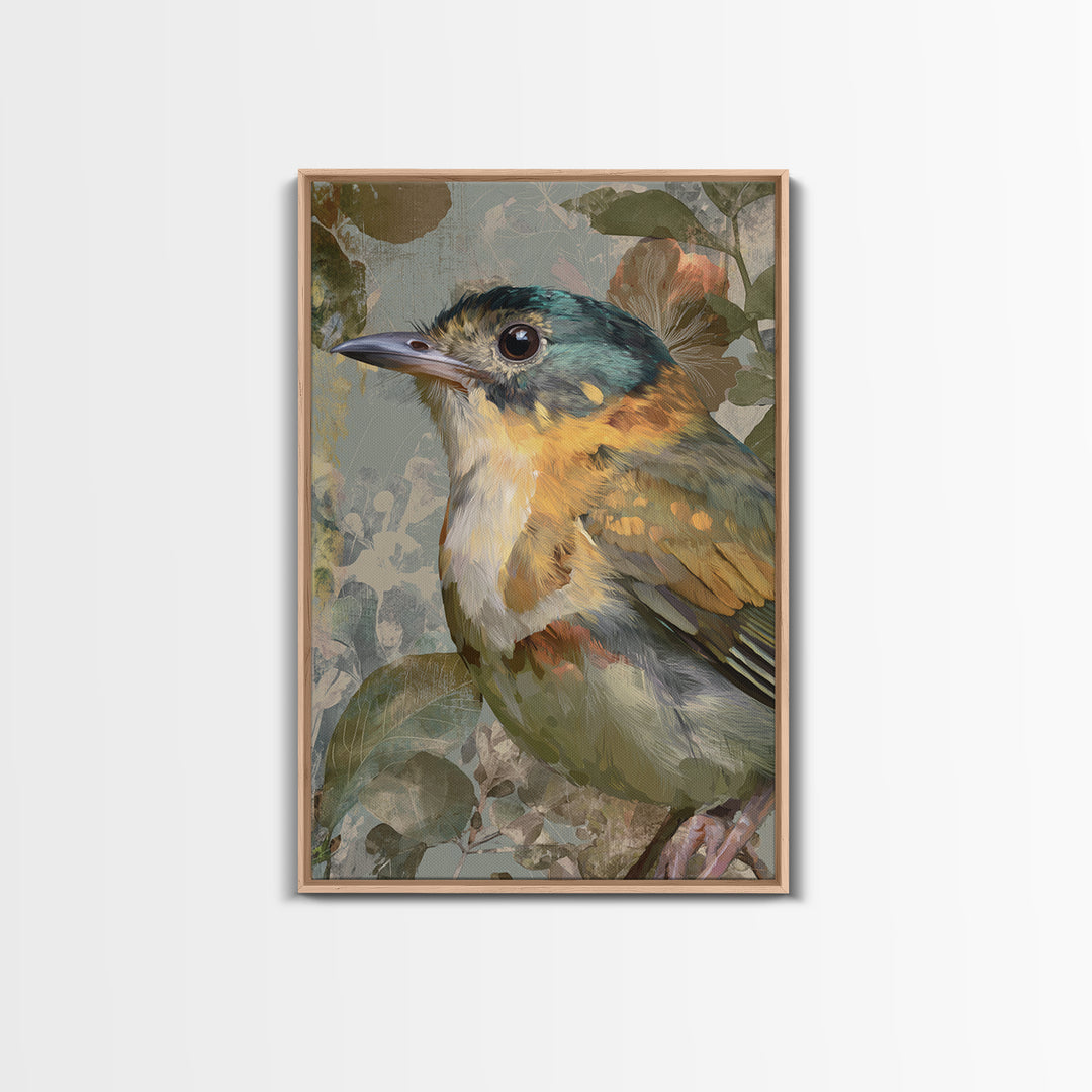 Colorful Jungle Bird Pattern Framed Canvas Print, Tropical Art, Print, Living Room Decor, Fine Art, Tropic, Coastal Wall Art, TRO-2x3-100