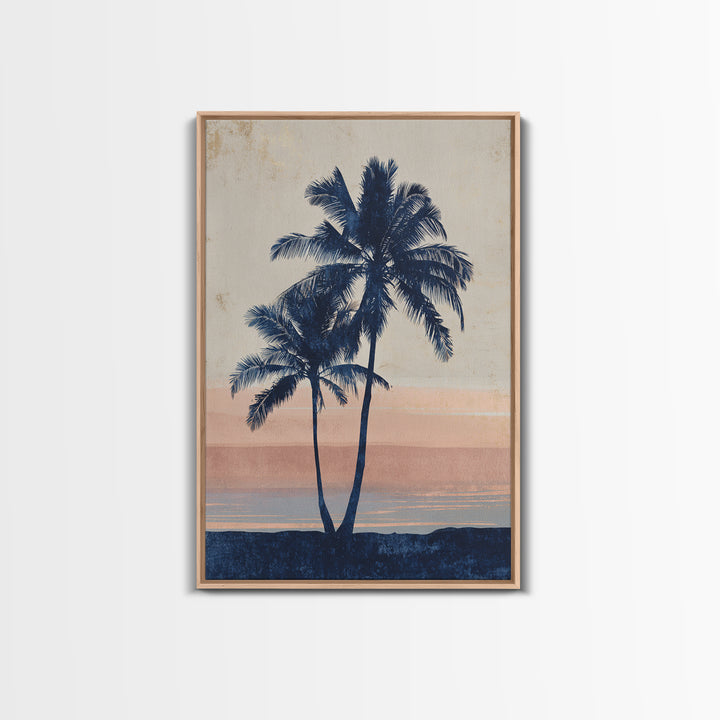 Palm Tree Silhouettes Framed Canvas Print, Tropical Art, Digital Art, Living Room Decor, Oil Painting, Tropic, Watercolor Art, TRO-2x3-12