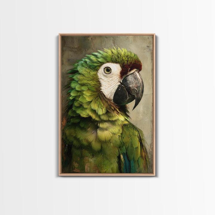 Parrot Portrait with Emerald Feathers Canvas Print, Tropical Art, Gallery Decor, Living Room Decor, Fine Art, Tropic, TRO-2x3-16