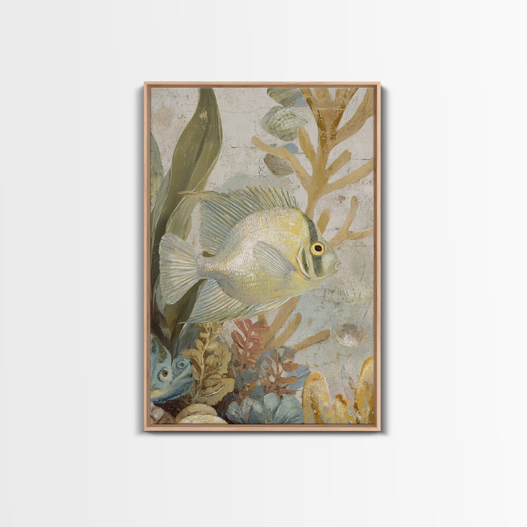 Tropical Fish over Coral Reef Framed Canvas Print, Tropical Art, Contemporary Art, Living Room Decor, Fine Art, Tropic, TRO-2x3-19