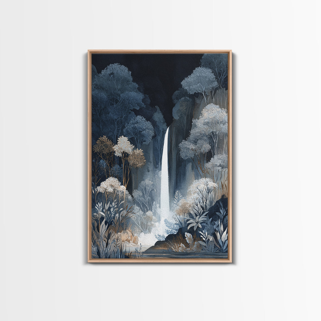 Jungle Waterfall with Misty Light Framed Canvas Print, Tropical Art, Digital Art, Living Room Decor, Oil Painting, Tropic, TRO-2x3-21