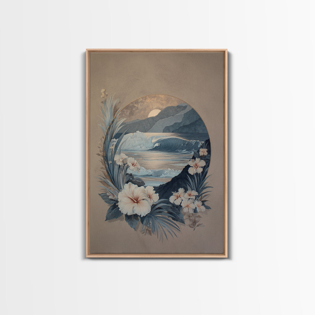 Sunset Surf Scene Framed Canvas Print, Tropical Art, Minimalist Decor, Living Room Decor, Fine Art, Tropic, Digital Print, TRO-2x3-30