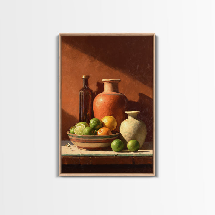 Bright Papaya and Lime Still Life Canvas Print, Tropical Art, Statement Artwork, Living Room Decor, Fine Art, Tropic, TRO-2x3-32