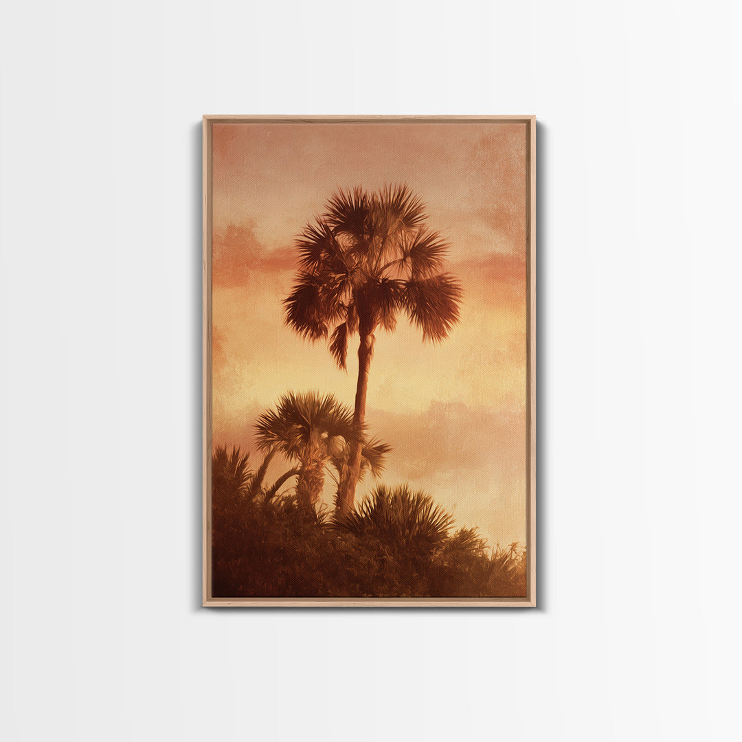 Palm Tree Silhouettes Framed Canvas Print, Tropical Art, Beach Prints, Living Room Decor, Watercolor Art, Tropic, TRO-2x3-36